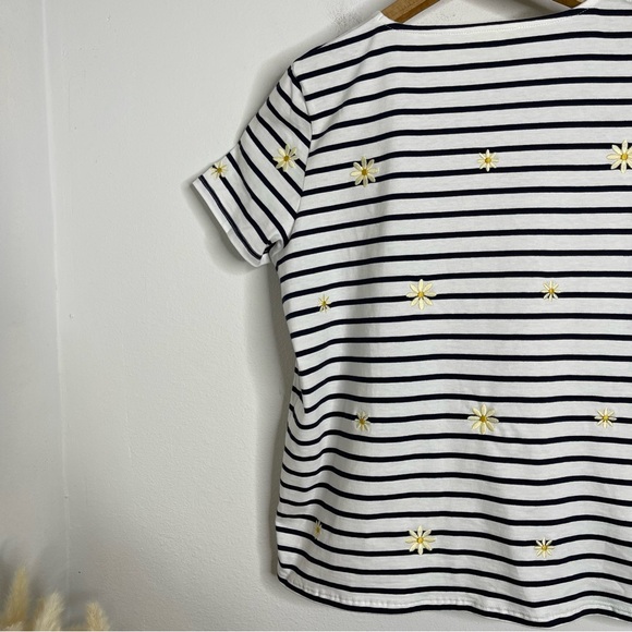 Sézane Evan Striped Daisy Embroidered T-Shirt 100% Cotton Luxury Designer Sz S - Picture 13 of 14